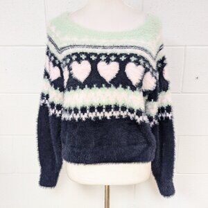 Victoria's Secret Fuzzy Long Sleeve Heart Sweater, XS